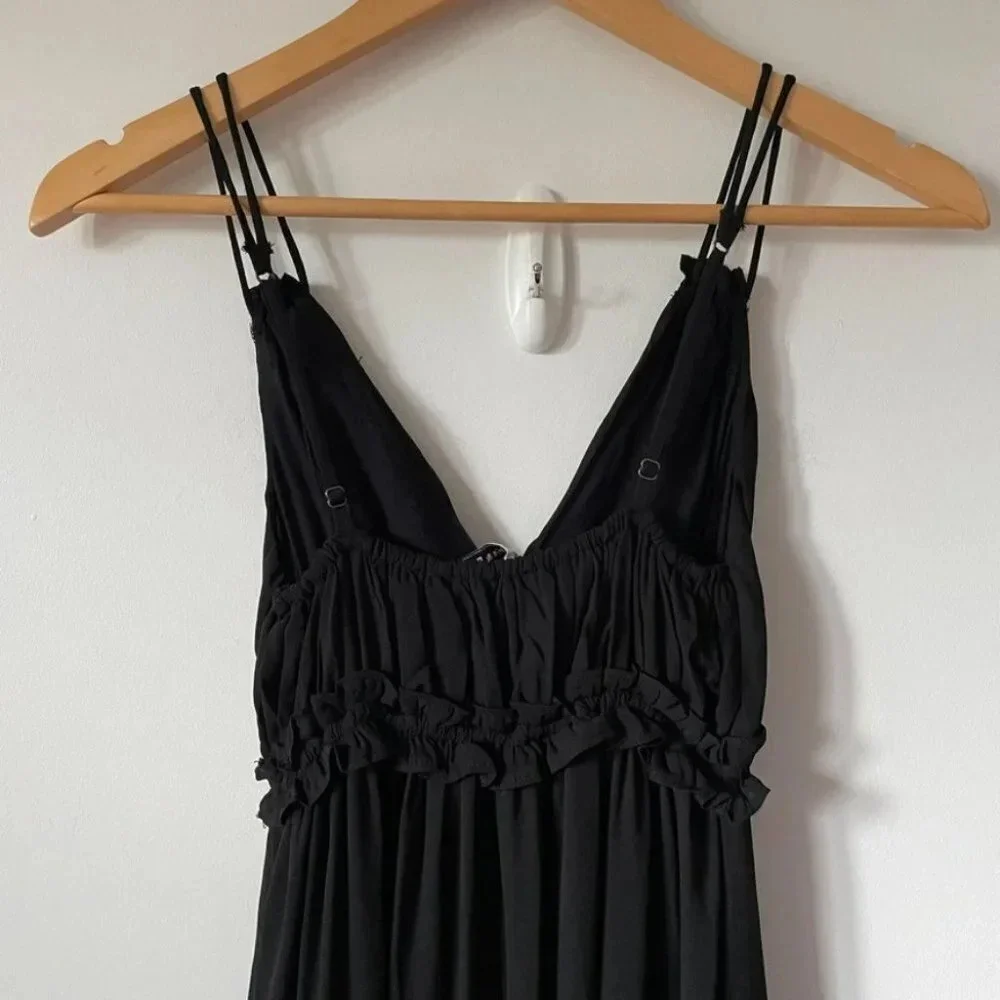 Abercrombie & Fitch Floaty Femme Ruffle V Neck Maxi Dress Black Sz XS